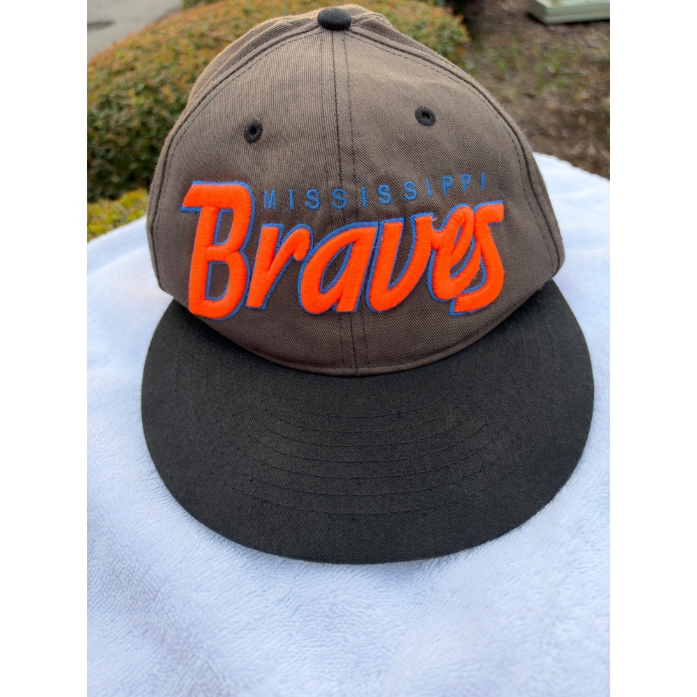 47 Brand Mississippi Braves MiLB Snapback Hat Brown Black Orange Embroidered Cap